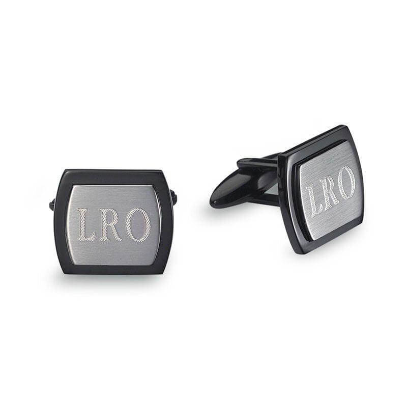 Men's Engravable Curved Cuff Links in Stainless Steel and Black IP (3 Initials) of Trendolla - Trendolla Jewelry