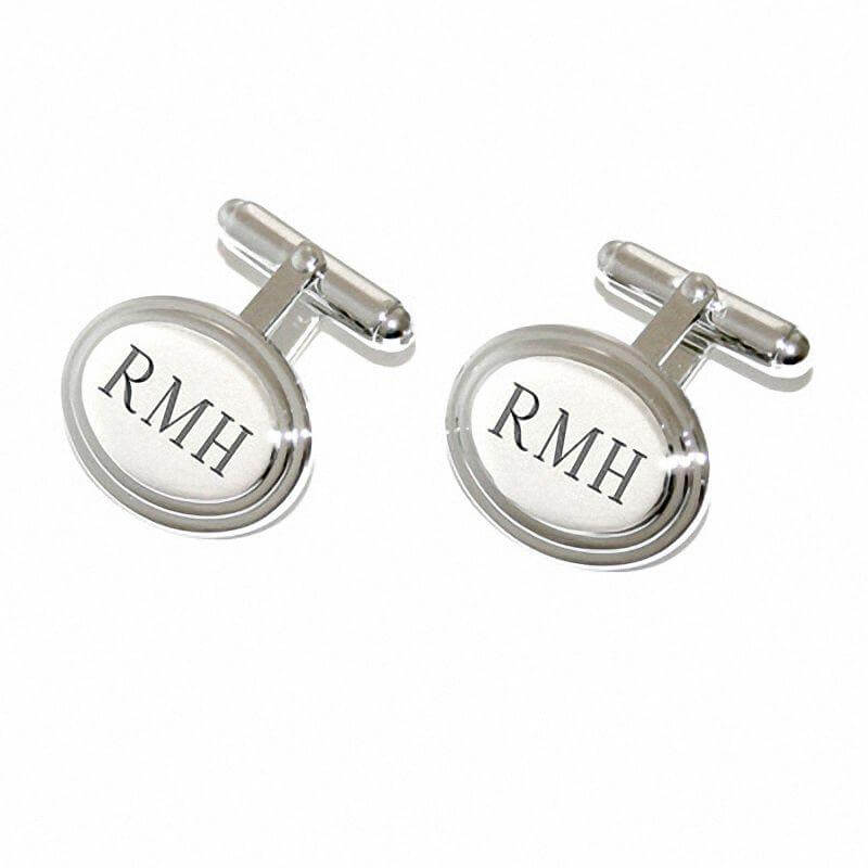 Silver-Tone Engraved Oval Cuff Links (1-3 Initials) of Trendolla - Trendolla Jewelry