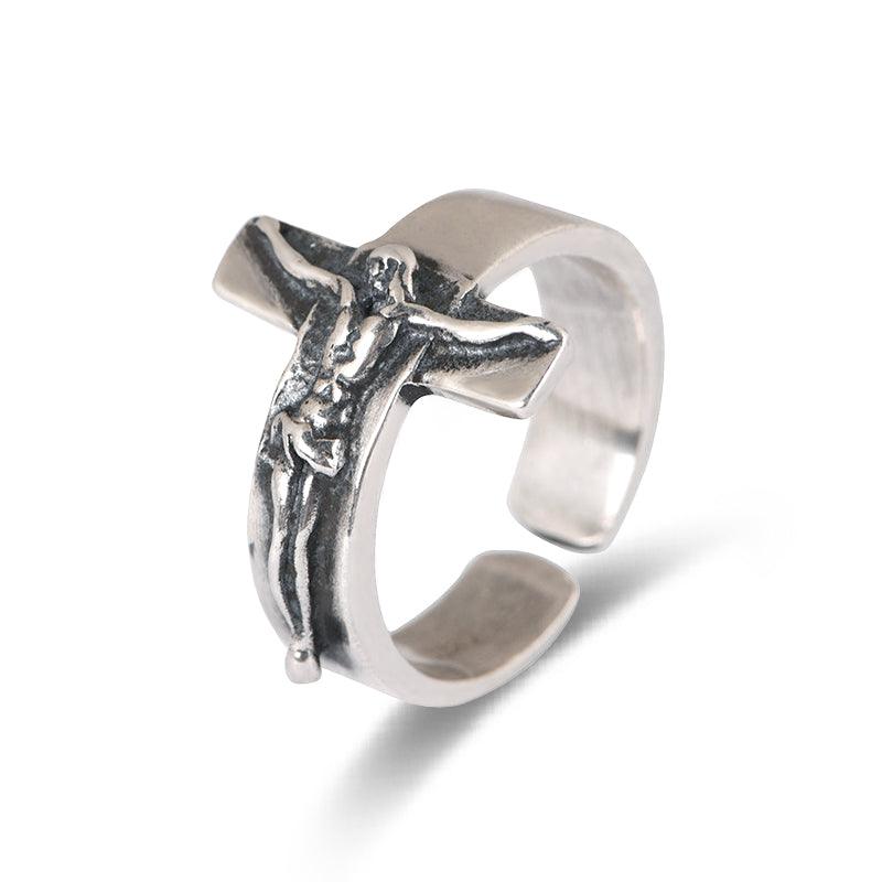 Trendolla Sterling Silver Christian Jesus Cross Ring Open Ring - Trendolla Jewelry